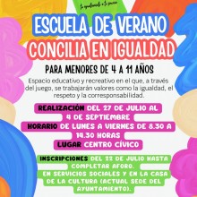 El Ayuntamiento pone en marcha la Escuela de Verano 'Concilia en Igualdad' para niños y niñas