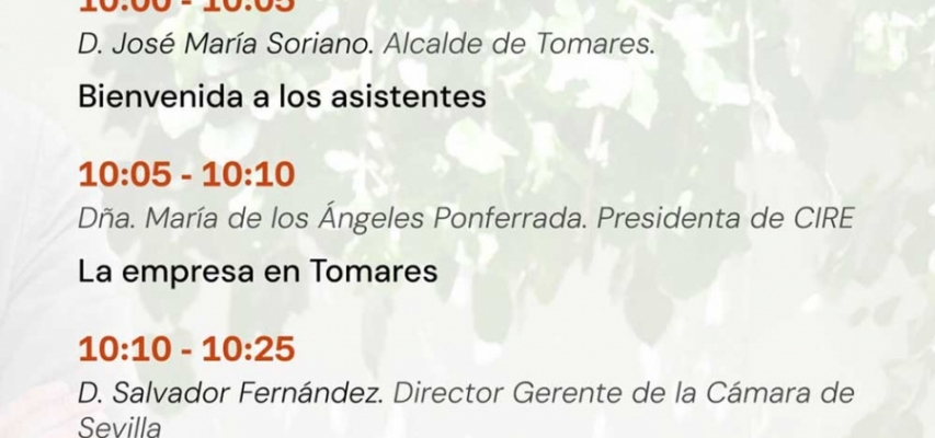 El Ayuntamiento de Tomares junto con Cámara de Comercio y CIRE organizan este martes, 10 de marzo, la jornada 
