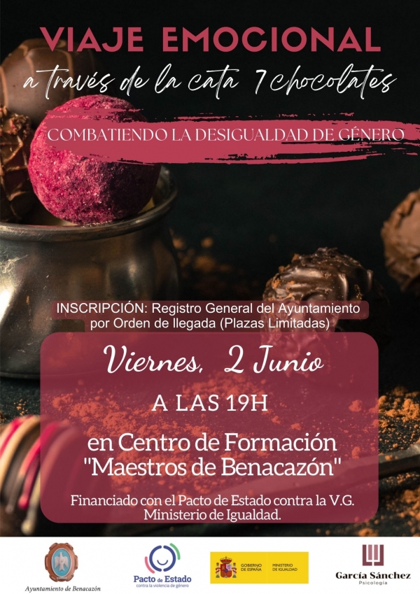 Benacaz&oacute;n ofrecer&aacute; un taller de empoderamiento "Viajes emocional a trav&eacute;s de la cata de 7 chocolates" el 2 de junio