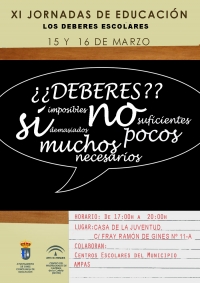 Los deberes escolares, a debate en las XI Jornadas  de Educaci&oacute;n de Gines