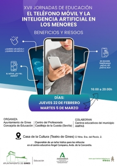 Las Jornadas de Educaci&oacute;n de Gines concluyen este martes, 5 de marzo, analizando la repercusi&oacute;n de la inteligencia artificial en los menores