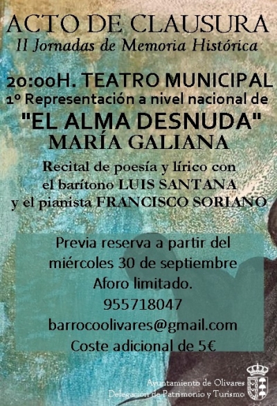 Ma&ntilde;ana se estrena en Olivares a nivel nacional &lsquo;El alma desnuda&rsquo;, un recital l&iacute;rico y de poes&iacute;a con Mar&iacute;a Galiana