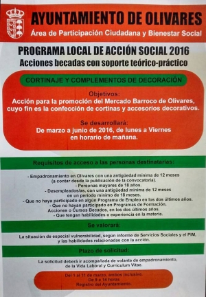 El ayuntamiento de Olivares abre el plazo de inscripción para la acción social becada de &quot;Cortinaje y complementos de decoración&quot;