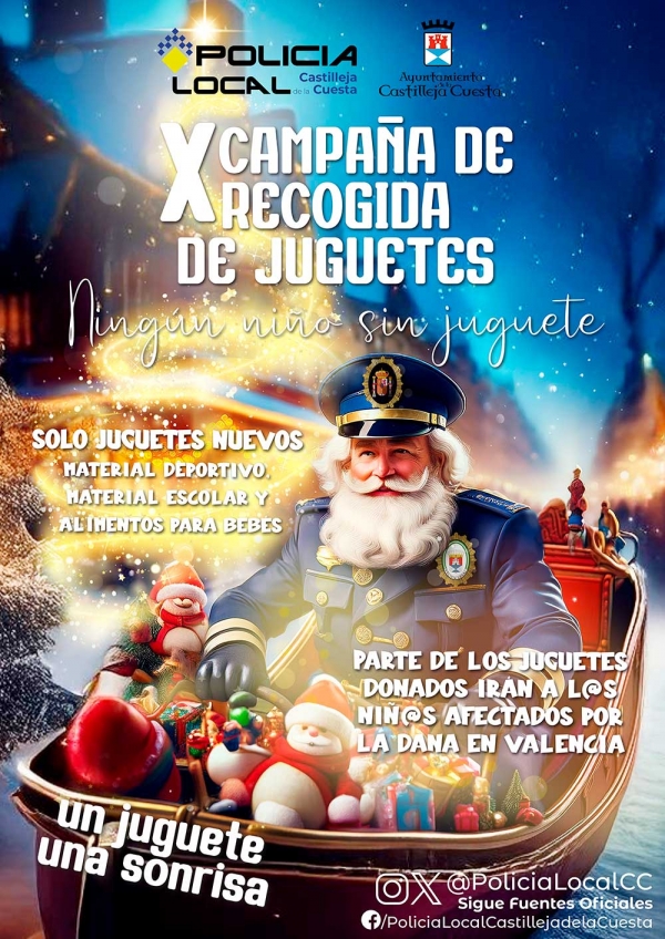La campa&ntilde;a de recogida de juguetes de la Polic&iacute;a Local de Castilleja de la Cuesta celebra este a&ntilde;o su d&eacute;cimo aniversario