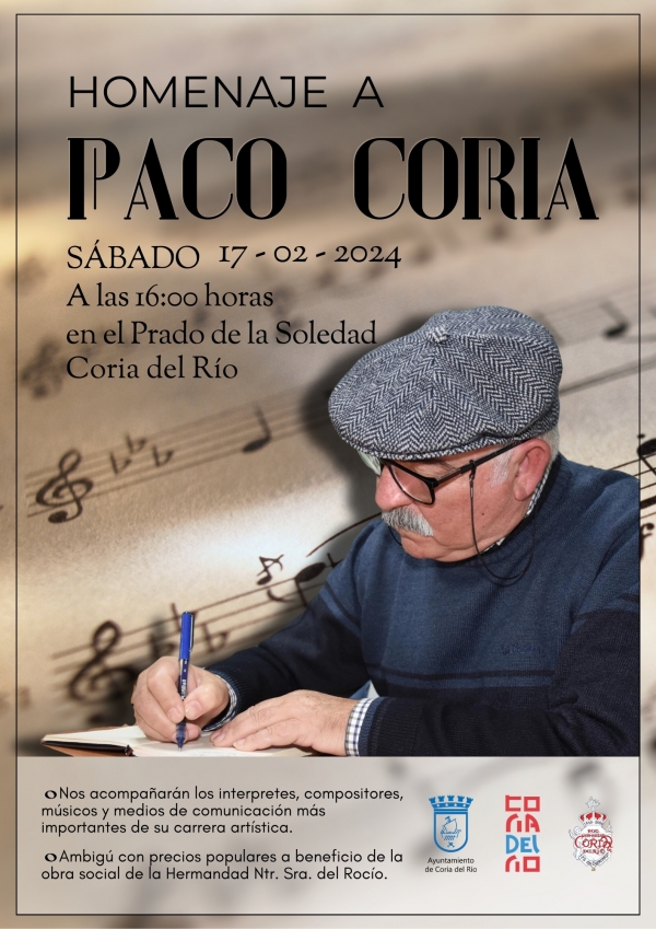 Coria del Río rendirá homenaje a Paco Coria en una jornada llena de grandes artistas y amigos del mundo de las sevillanas