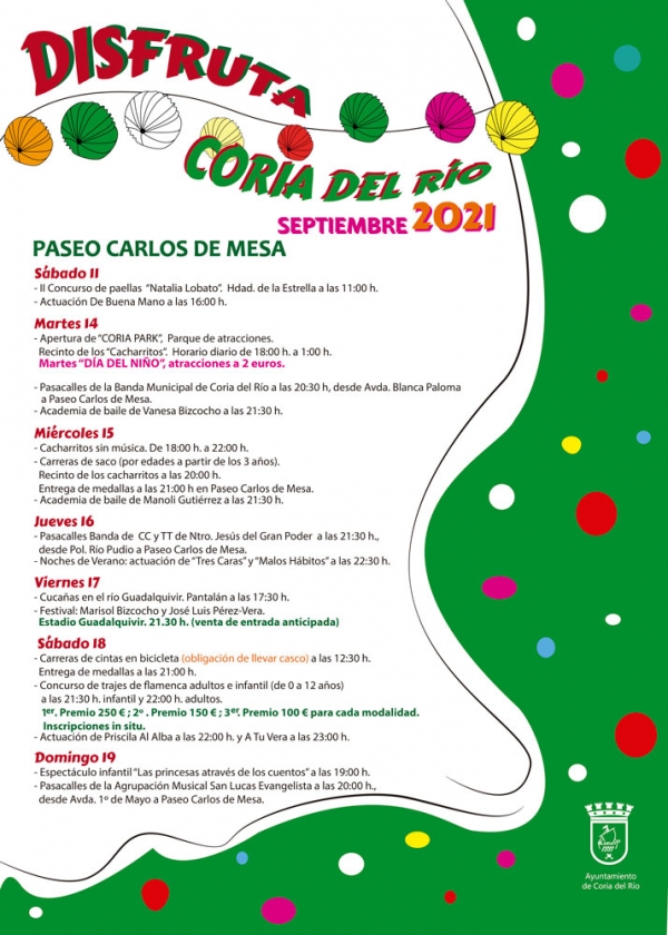 Atracciones, cuca&ntilde;as y trajes de flamenca para un septiembre diferente en Coria del R&iacute;o