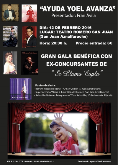 Artistas de la copla participar&aacute;n en la Gran Gala Ben&eacute;fica &ldquo;Ayuda a Yoel a avanzar&rdquo;