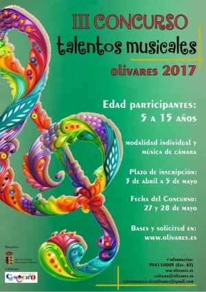 El Ayuntamiento de Olivares convoca el III Concurso de Talentos Musicales-Olivares 2017